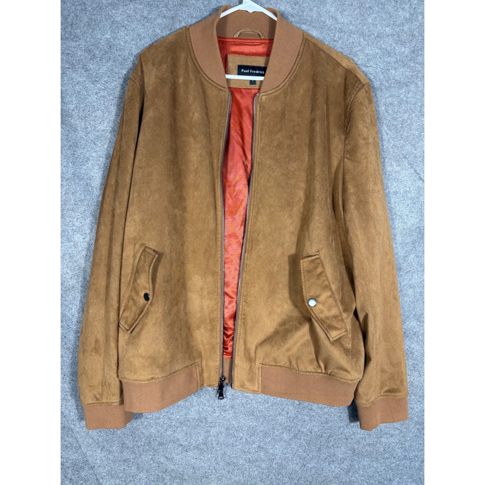 Paul Fredrick Mens Faux Suede Bomber Jacket Camel Tan Full Zip Size Large L